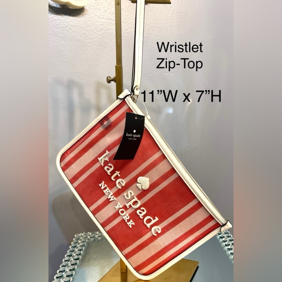 kate spade Wristlet Ella Lt Red/cream Mesh/white leather trim New with tags - Picture 4 of 11